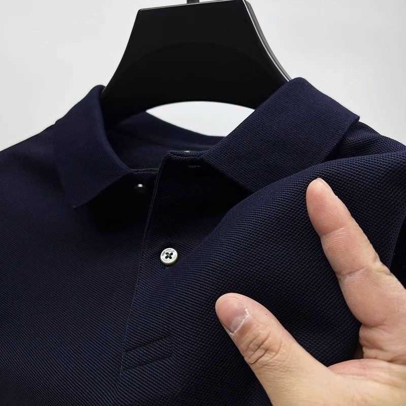 New men's pearl-embroidered breathable cotton POLO short-sleeved T-shirt with a collar and solid color
