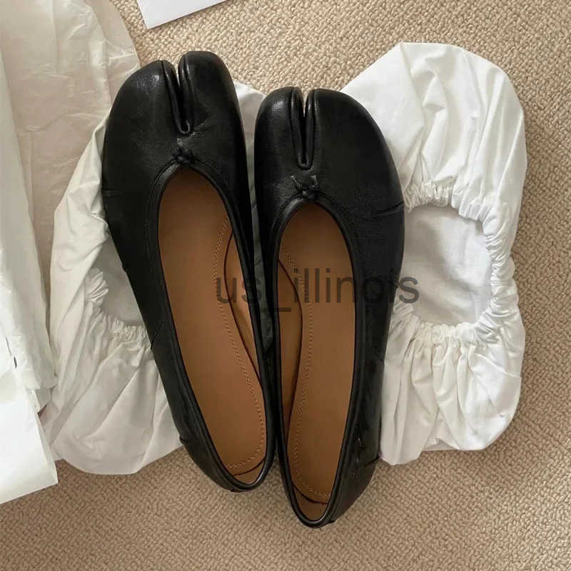 Fashion St Leather Split Toe Women Tabi Ballet Flats Comfortable WalkLazy Loafers Casual Girls Dance Shoes Woman J250822