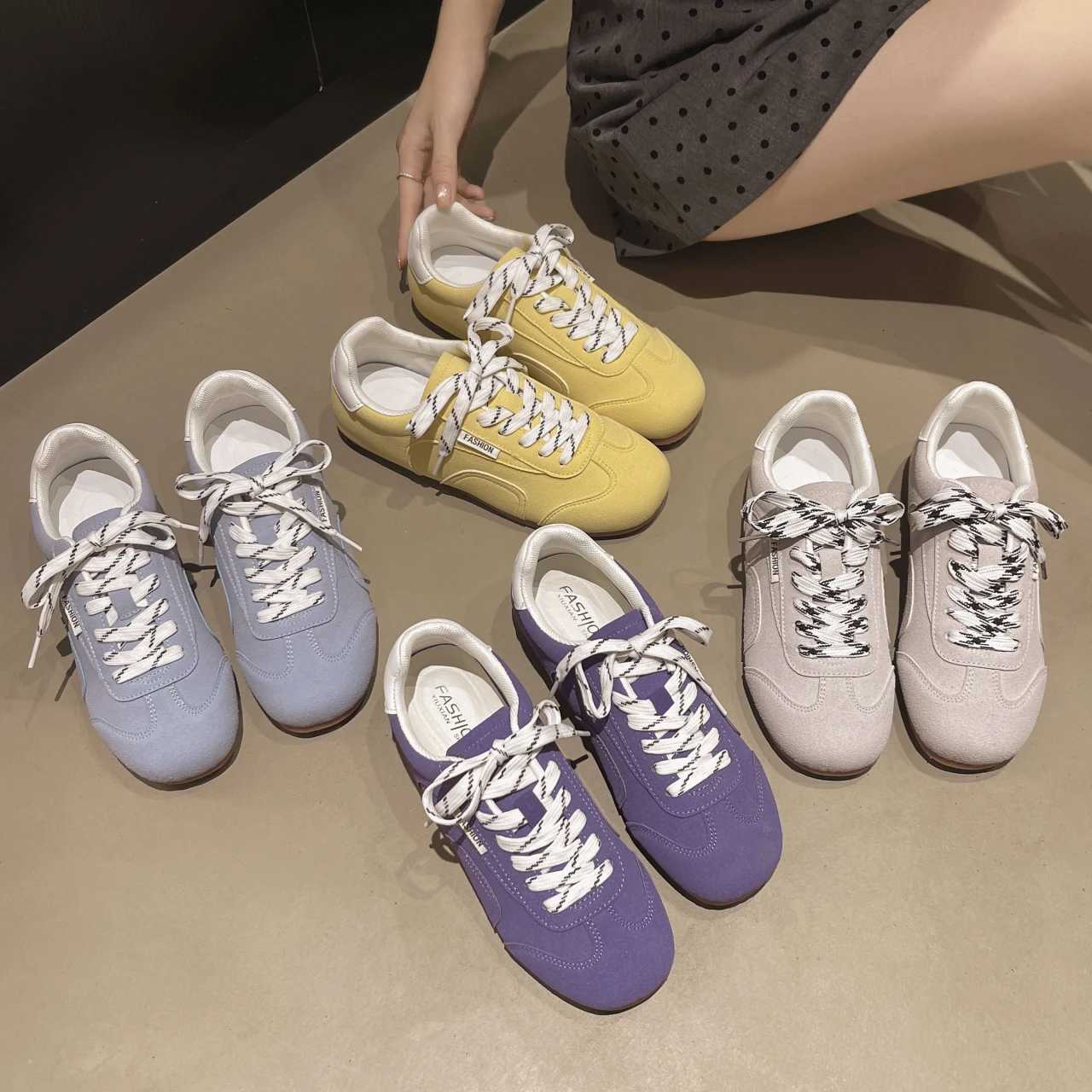 2024 New Genuine Leather Womens Sneakers Ladies Moral Training Casual Spring Flat Shoes Wen Y250825