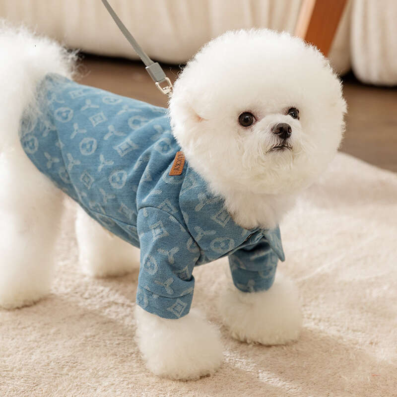 Lanjia- Autumn Winter Dog Fashion Trendy Cool Jacquard Leash Denim Two-Legged Clothes For Small Medium Dogs And Cats Pet Clothing E4d5e
