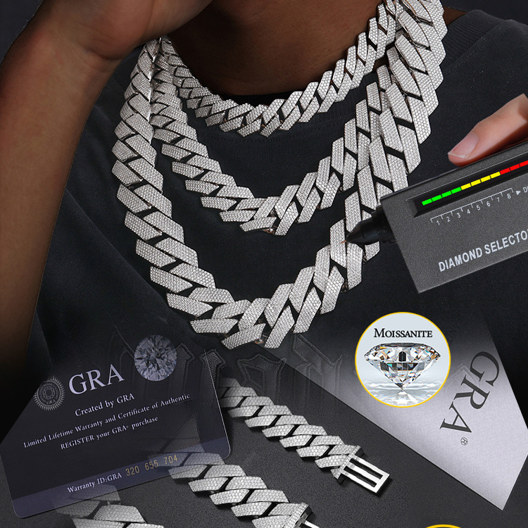 cuban link necklace designer for men 20MM wide 3 row bling dia moissanite chain choker rapper hip hop thick gold jewelry woman Valentines Day gift