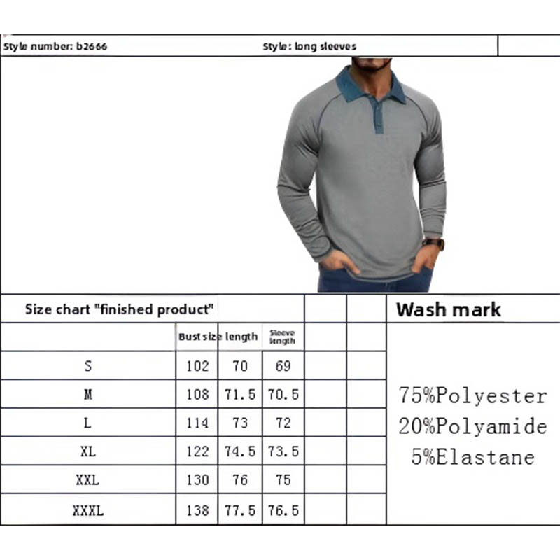 Men's Long - Sleeve Polo Shirt with Raglan Sleeves, Contrast Collar and Button Placket