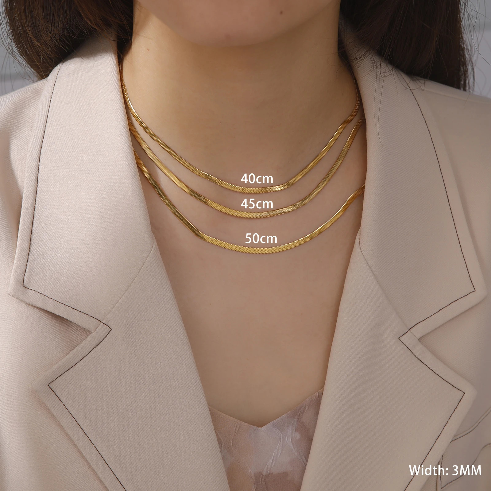 Stainless Steel Snake Chain Necklace for Women Men Gold Color Herringbone Choker Neck Chains 2025 Trend Jewelry Gift 250811