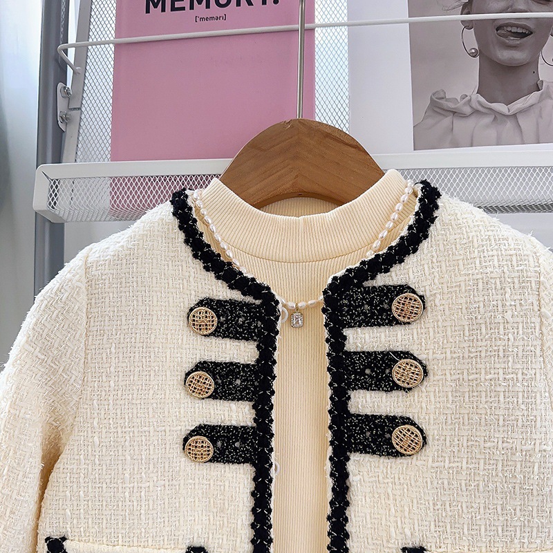 2025s New Girls' Spring Autumn Outfit Set Fashionable French Style Elegant Jacket & Pants Two Piece