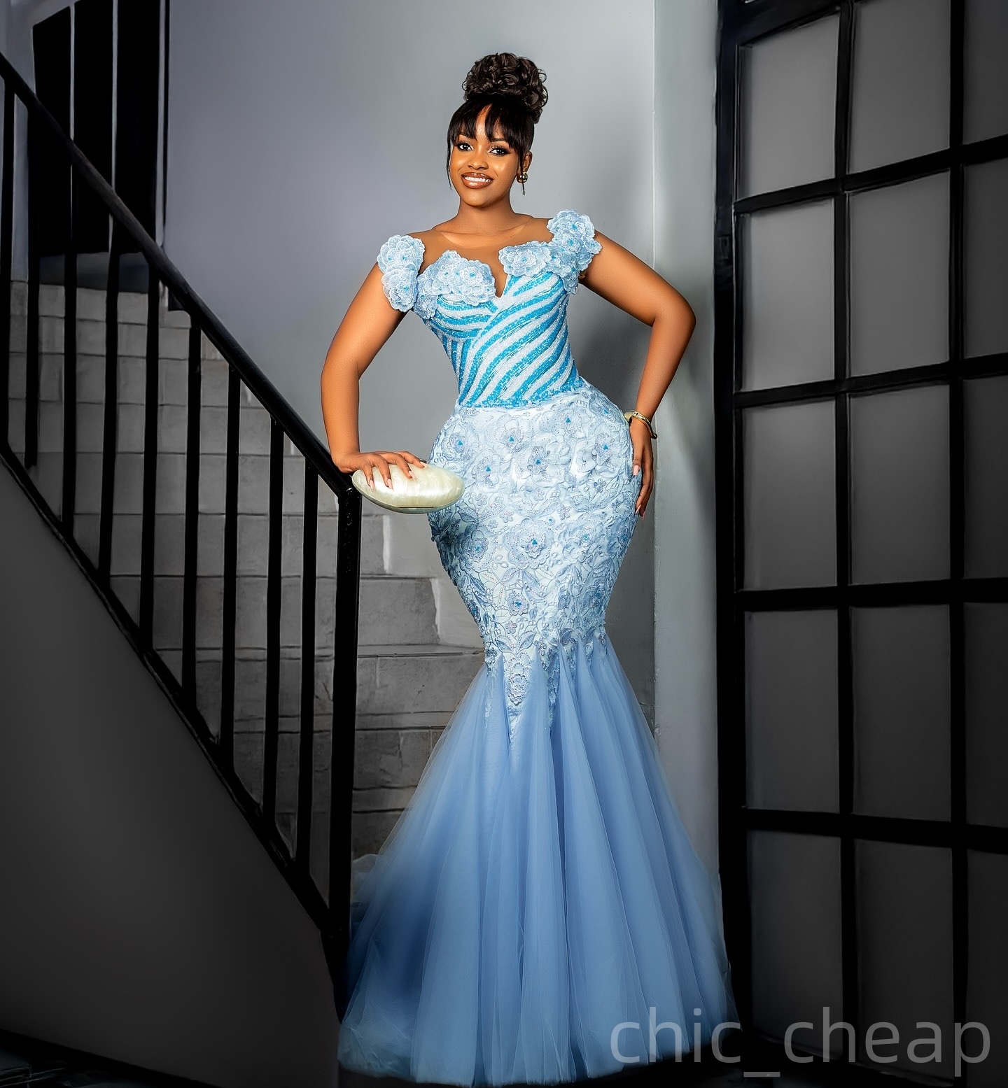 Light Sky Blue Mermaid Prom Dresses 2025 Lace Beaded Vintage Evening Formal Party Second Birthday Engagement Gowns Plus Size Dress For Special Occasio