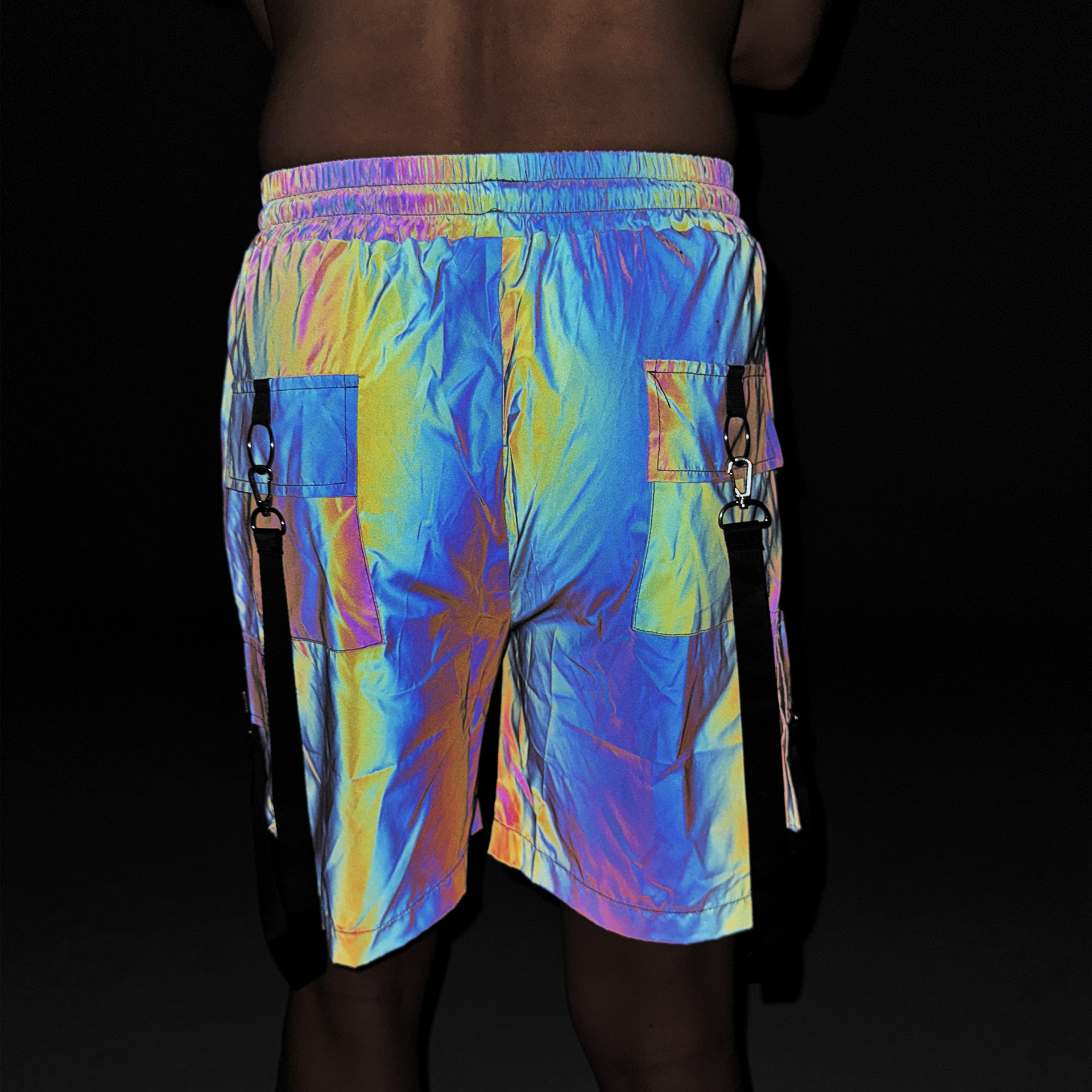 Men's Shorts Reflective Shorts Shorts men's hip-hop loose straight casual cropped pants