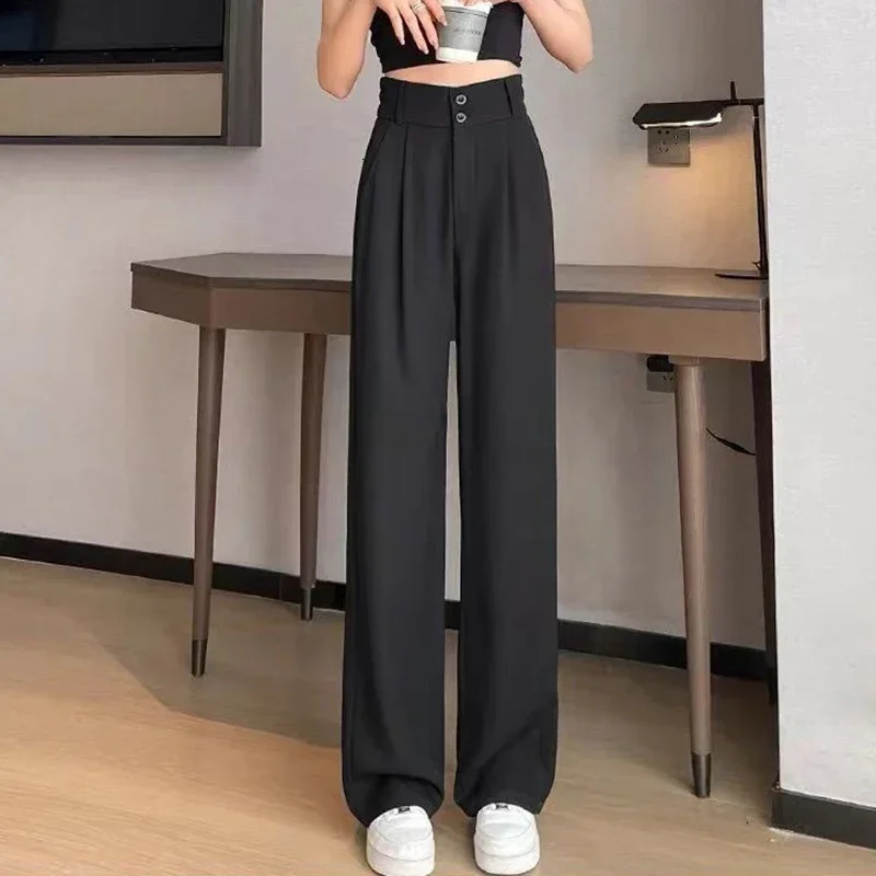 2025 Female High Waisted Wide Leg Pants Spring Women Concise Fashion Suit Trousers Lady Chic Korean Solid Color Slacks 250825