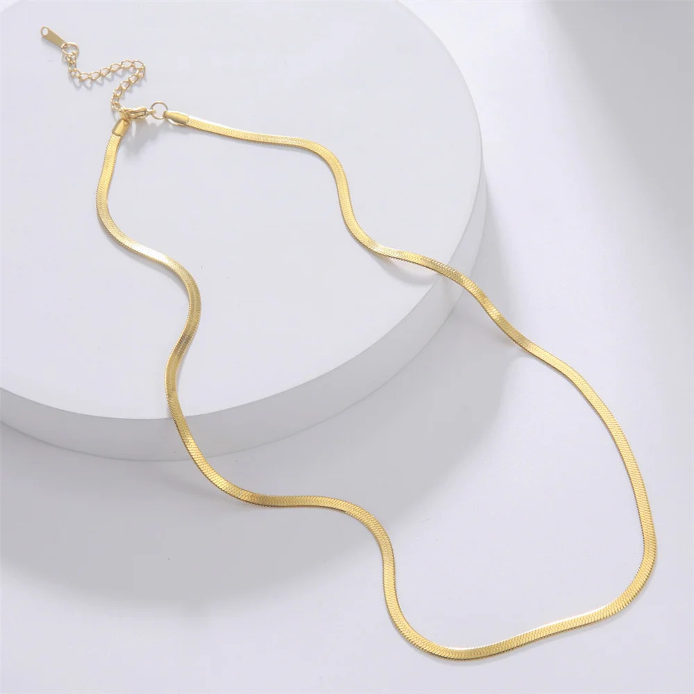 Stainless Steel Snake Chain Necklace for Women Men Gold Color Herringbone Choker Neck Chains 2025 Trend Jewelry Gift 250811