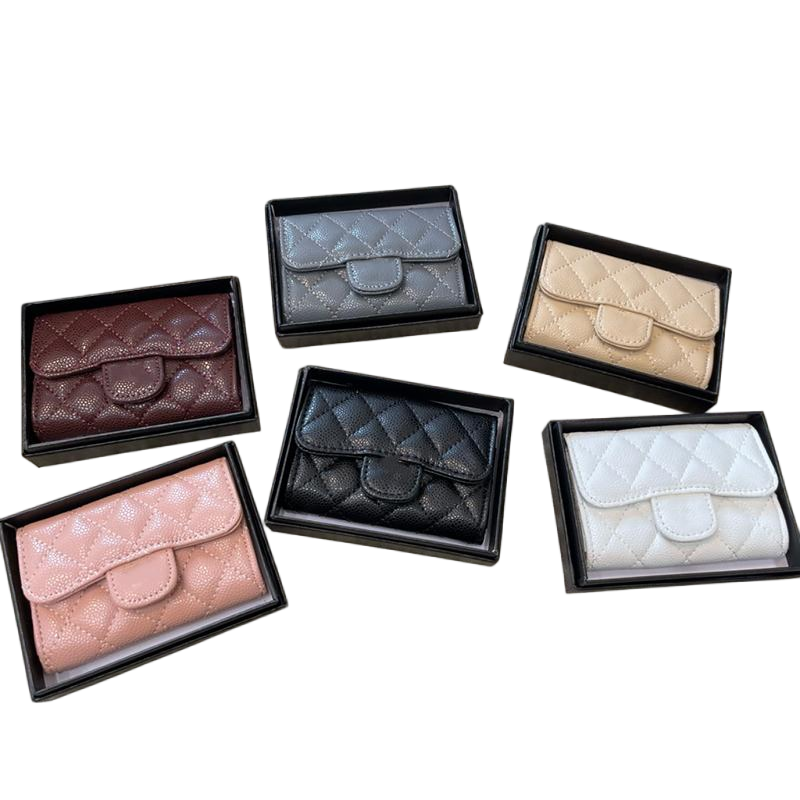 Classic Mini Flap Caviar Trifold Square Coin Bags Card Holder Insert Change Gold Metal Hardware Outdoor Designer Clutch Pocket For Women 11x8CM 6 Colors