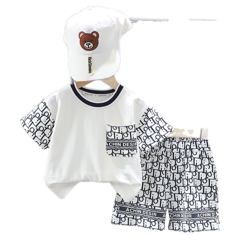 2025 New Arrival Kids' Short Sleeve Outfit Cross-Border Summer Children's Clothing Boys Girls T-Shirt & Shorts Set free shipping