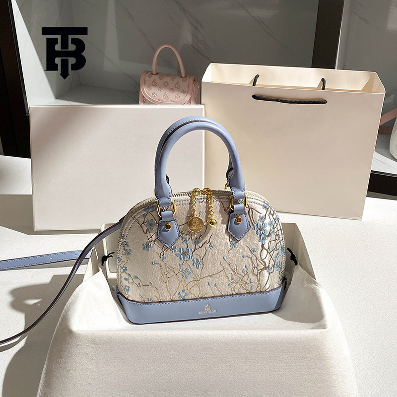 TB BHULAMTE Luxury Women's Chinese Embroidered Shell Bag Free Shipping Designer Luxury Splicing Premium Handbag Casual Single Shoulder Storage Ba