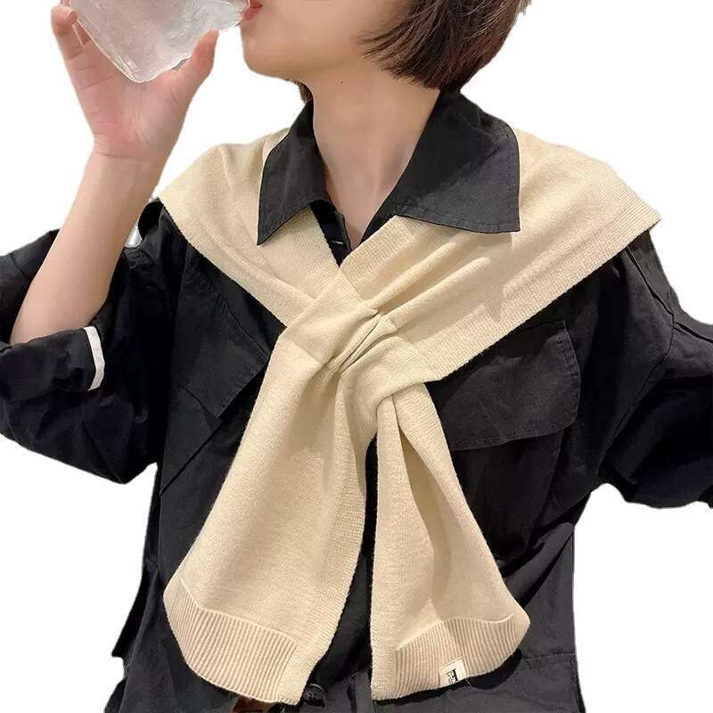 casquette beanie cap Dongdaemun Solid Color Small Shawl for Women, Autumn and Winter Outerwear, Korean Style Versatile Ins Trend Knitted Wool Scarf