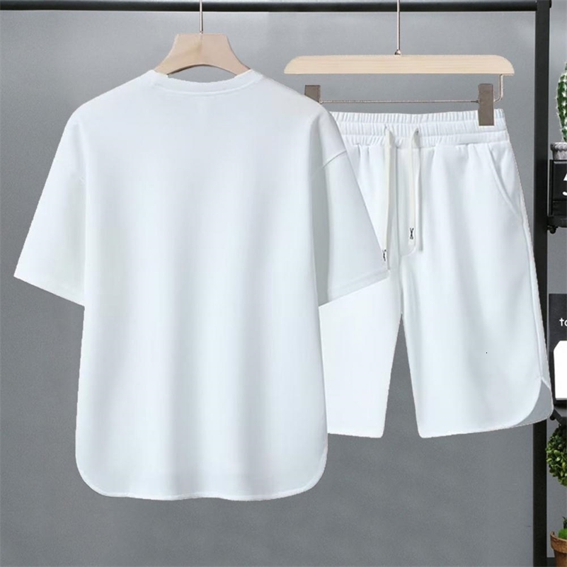 2 PcsSet Men T-shirt Shorts Set Round Neck Short Sleeves Drawstring Elastic Waist Ice Silk Men Sport Top Shorts Set Sportswear 250823