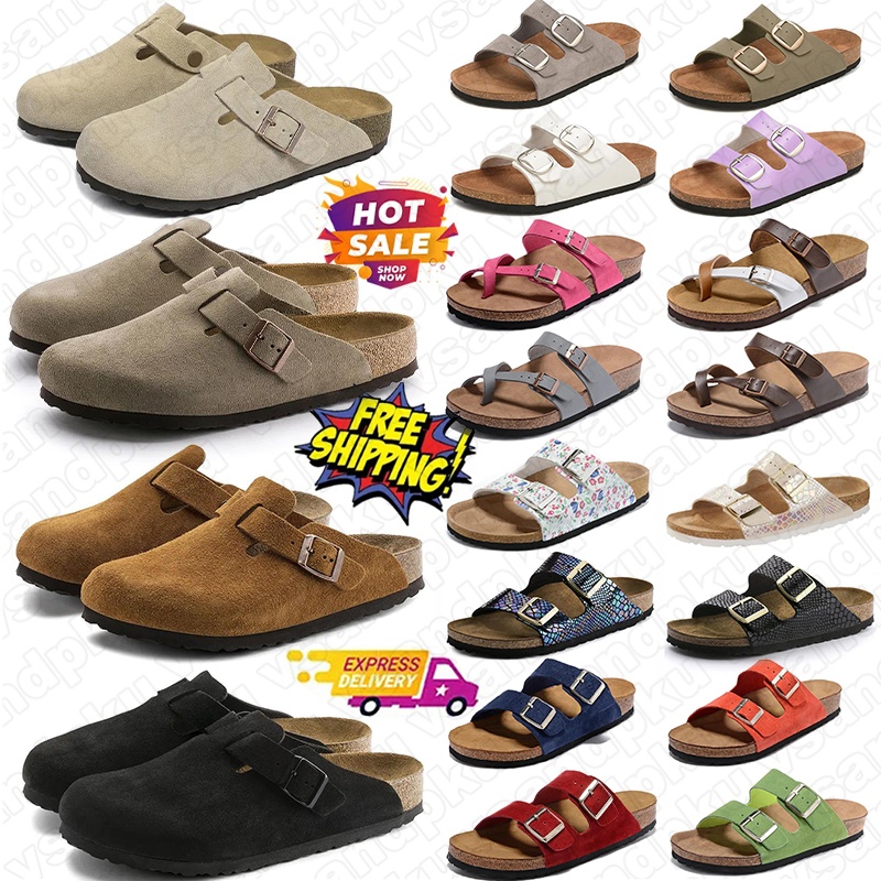 free shipping designer clogs slippers slides shoes black white blue leather suede Arizona Boston clog Flat casual slippers mens brikenstocks berkinstocks slipper