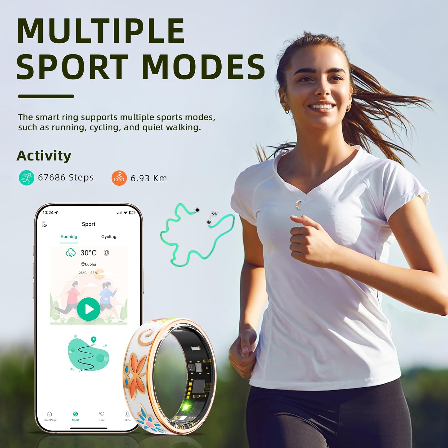 R18 Smart Ring for Women and Men, Fitness Tracker with Heart Rate Monitor, Sleep Tracker, 8 Sport Modes, Step Counter, IP68 Waterproof, Crystal Magnet