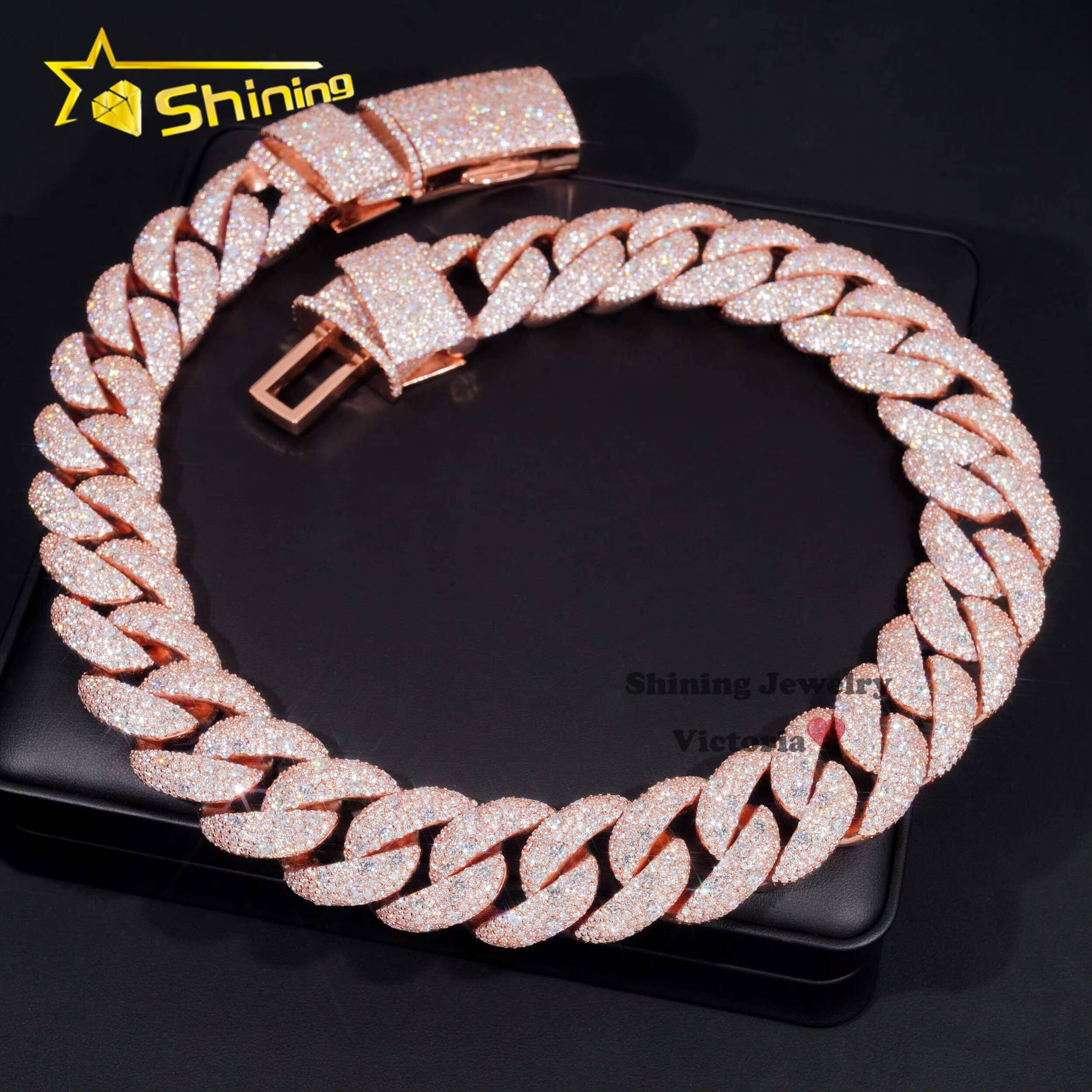 Luxury Custom Mens 30MM Heavy Necklace Rock Jewelry Rose Gold 925 Sterling Silver VVS Moissanite Diamond Miami Cuban Link Chain