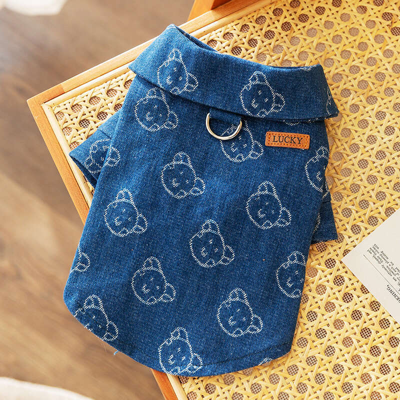 Lanjia- Autumn Winter Dog Fashion Trendy Cool Jacquard Leash Denim Two-Legged Clothes For Small Medium Dogs And Cats Pet Clothing E4d5e