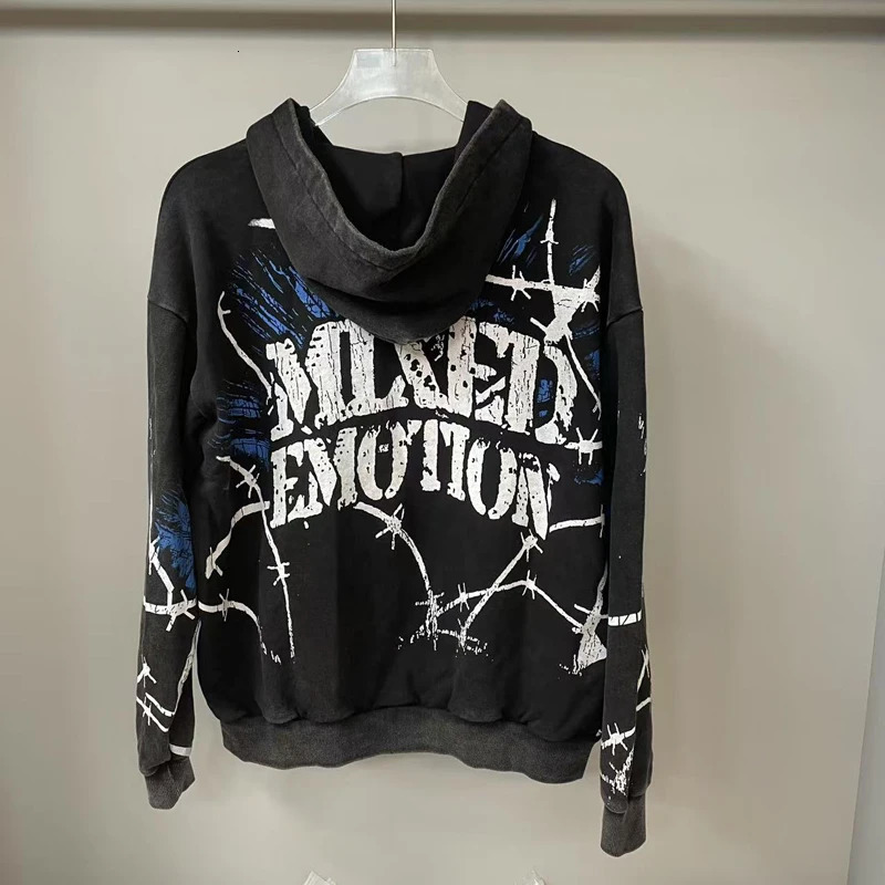 MIXED EMOTION Hooded Sweatshirts Rapper Hip Hop High Quality Graffiti Full Print Zipper Hoodie Mens Womens Clothing 250825