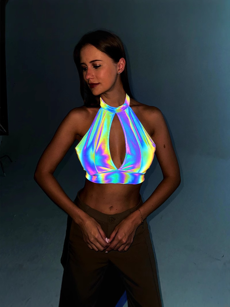 Women's Tanks Reflective camisole vest for women wearing sexy corset with neck strap