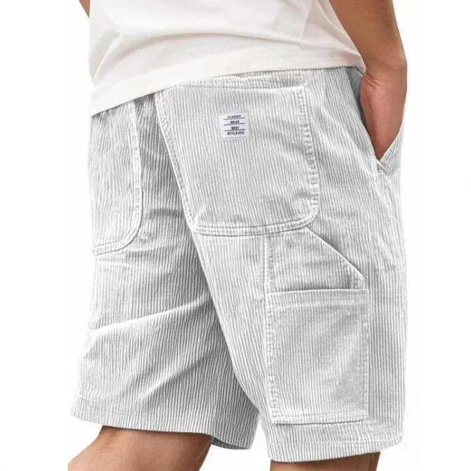 American European Fashion Mens Solid Color Corduroy Knee Length Shorts Casual Trendy Multi Pocket Sorts Male Summer 250825