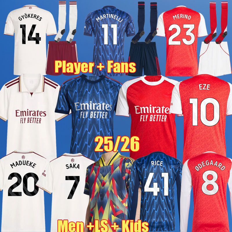 Aarsenal 25 26 EZE Player NKETIAH SALIBA Pre Match RICE soccer jerseys Gunners GABRIEL SAKA 2025 2026 ODEGAARD MARTINELLI ARS arsenallfootball shirt Men kit Kids