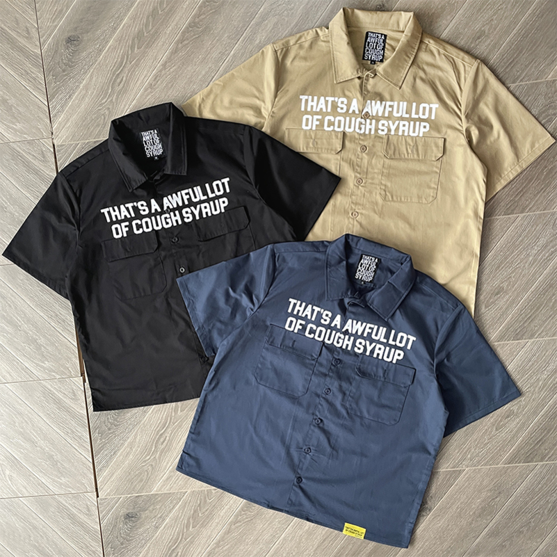 Thats A Awful Lot of Cough Syrup Letter-printed casual short-sleeved shirt 250823