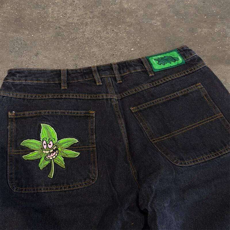 Skunked Pattern Pocket Embroidery High Quality Baggy Wide Leg Jeans Y2K Vintage Gothic Men Women Hip Hop Casual Streetwear New