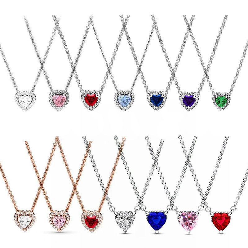 Classic love heart designer pendant necklace for women girls lovely hearts shine crytal cz zircon pink white stone choker chokers necklaces jewelry