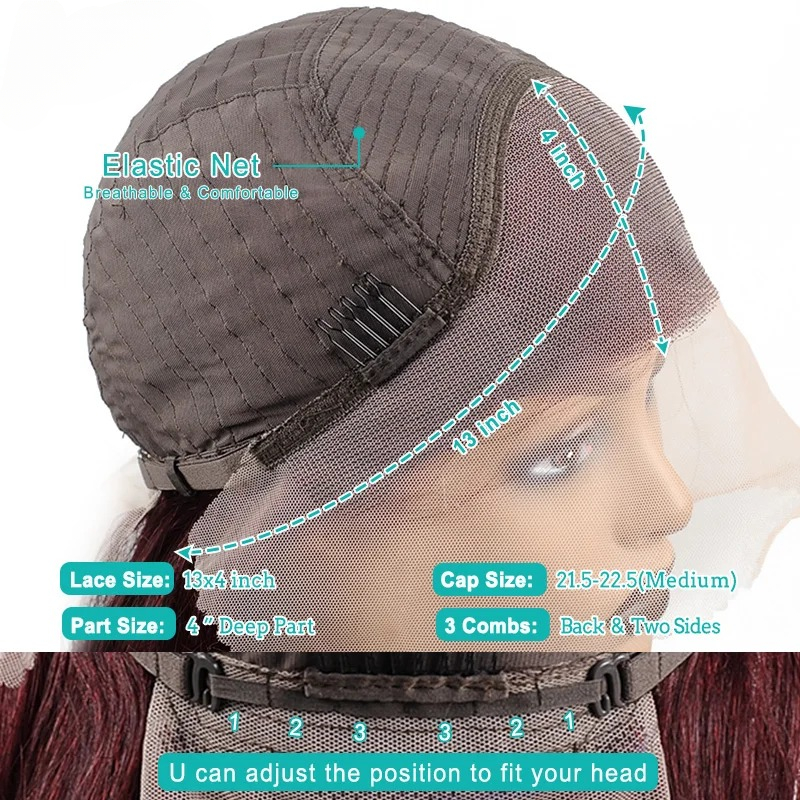 13x6 HD Lace Front Wig Human Hair Wigs Preplucked Hairline Red Burgundy Colored HD Transparent Pre Plucked Lace Frontal Human Hair Wigs High Density S