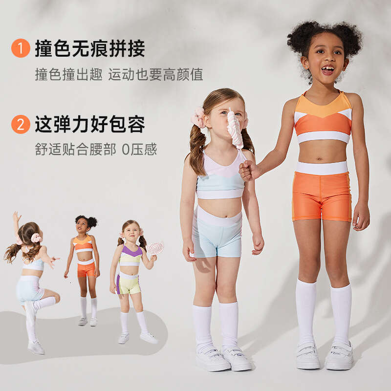 Fresh Girl High Elastic Color Block Print Tight Children's Training Pants for Running, Dance, Outdoor Sports, Yoga, Fitness 5b