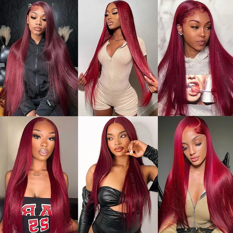 13x4 Preplucked Hairlin Burgundy Lace Front Wigs Pre-Cut Hd Transparent Lace 13x6 Straight Lace Frontal Wigs Human Hair Pre Plucked with Baby Hair Win