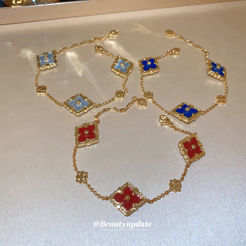 Real Gold Plated Zircon Double-Sided Flower Light Fashion Bracelet Palace Style High-End Elegant Jewelry