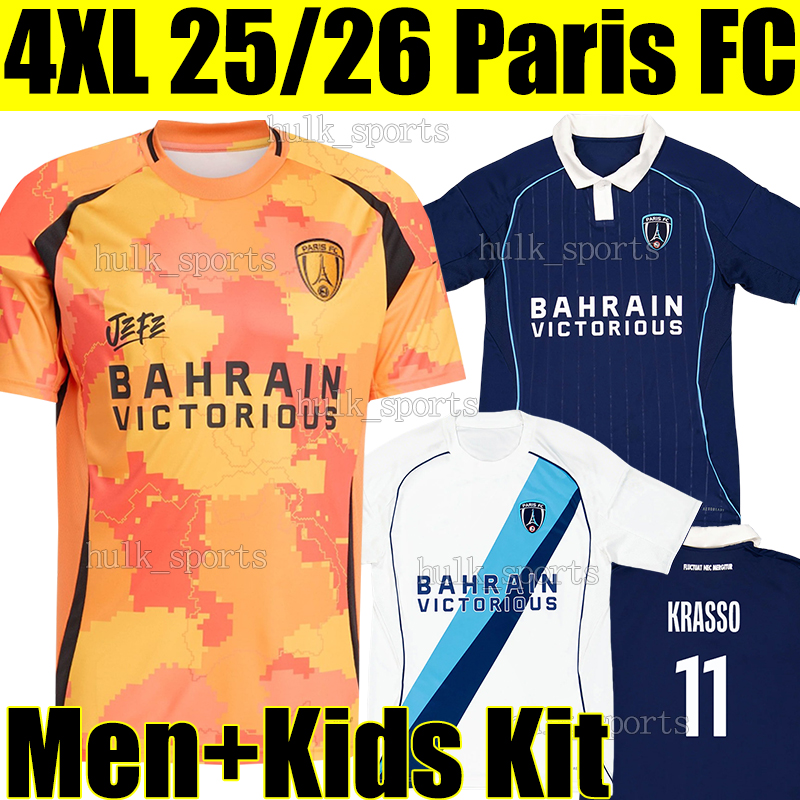 4XL 2025/26 Paris FC 3rd KRASSO soccer jerseys HAMEL KEBBAL GORY CAFARO LOPEZ CAMARA DICKO MARCHETTI DOUCET MBOW KOLO SISSOKO men kids Kits socks sets football shirts