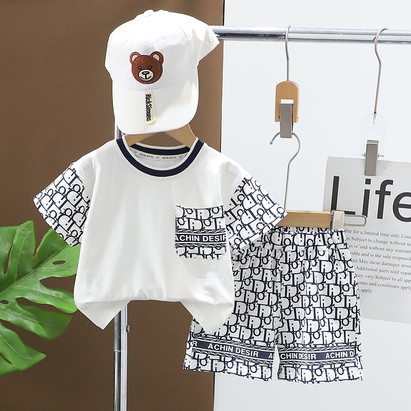 2025 New Arrival Kids' Short Sleeve Outfit Cross-Border Summer Children's Clothing Boys Girls T-Shirt & Shorts Set free shipping