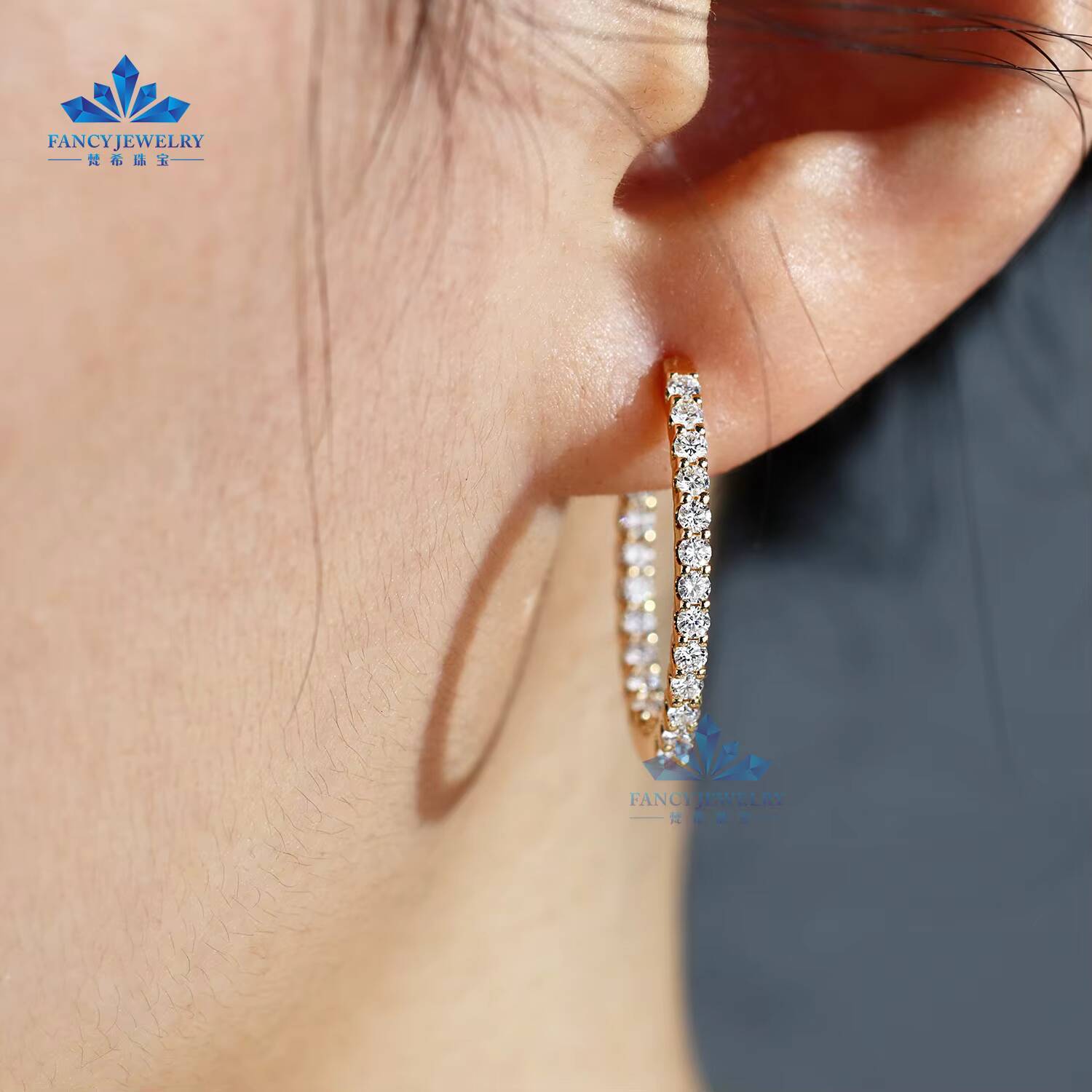 10k Solid Gold Lab Grown Moissanite Diamond Earrings Brilliant Stone Yellow Color Hoop Style Jewelry