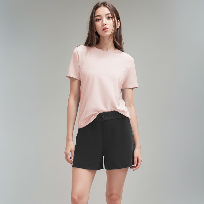 2025Casual Yoga Clothes Women's Crew Neck T-Shirt Soft Cotton Ammonia Fabric Short Sleeves Comfortable Sports Fitness Solid Color131