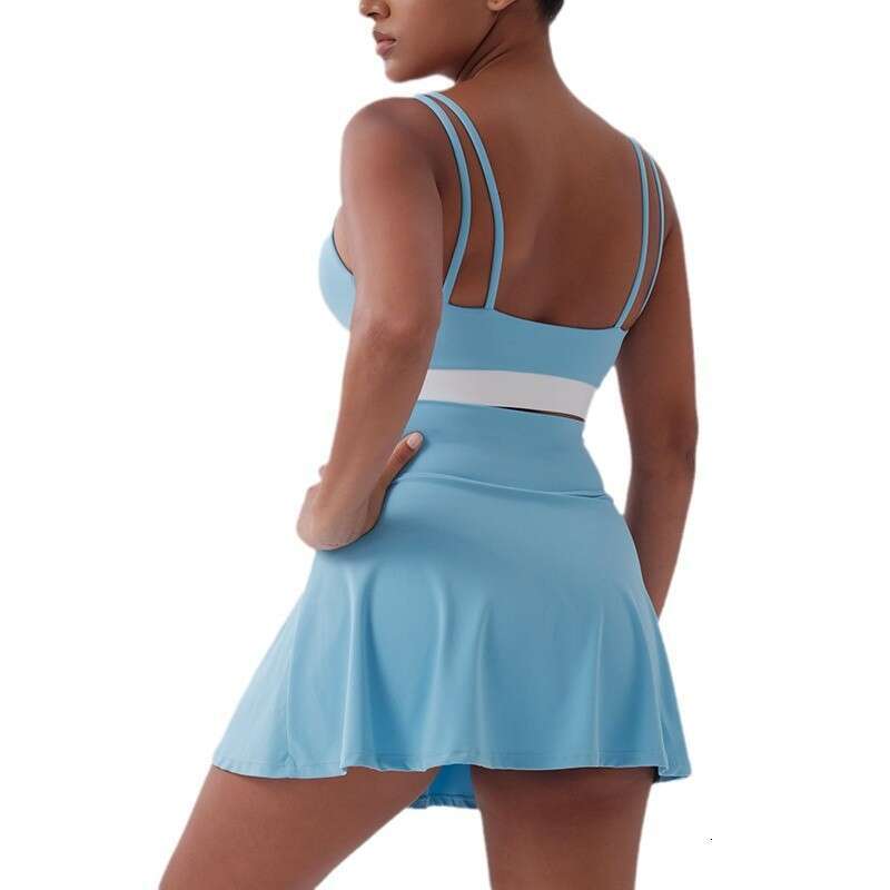 New High-Waisted Color-Block Fashion Sports Fitness Short for Women, Anti-Exposure Outdoor Running Skirt, Badminton Tennis Skirt b6