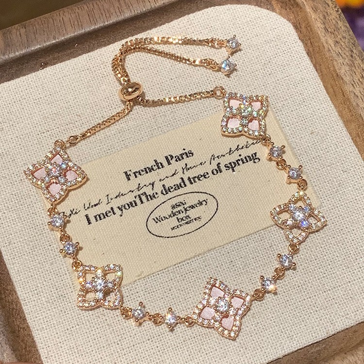 Zircon Hollow Mother-of-Pearl Flower Pull-Out Bracelet Light High-End Fashion Versatile Elegant Jewelry - view 3