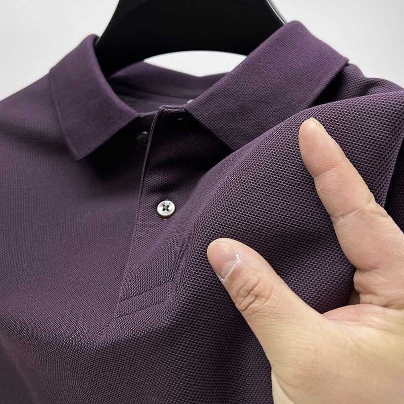 New men's pearl-embroidered breathable cotton POLO short-sleeved T-shirt with a collar and solid color