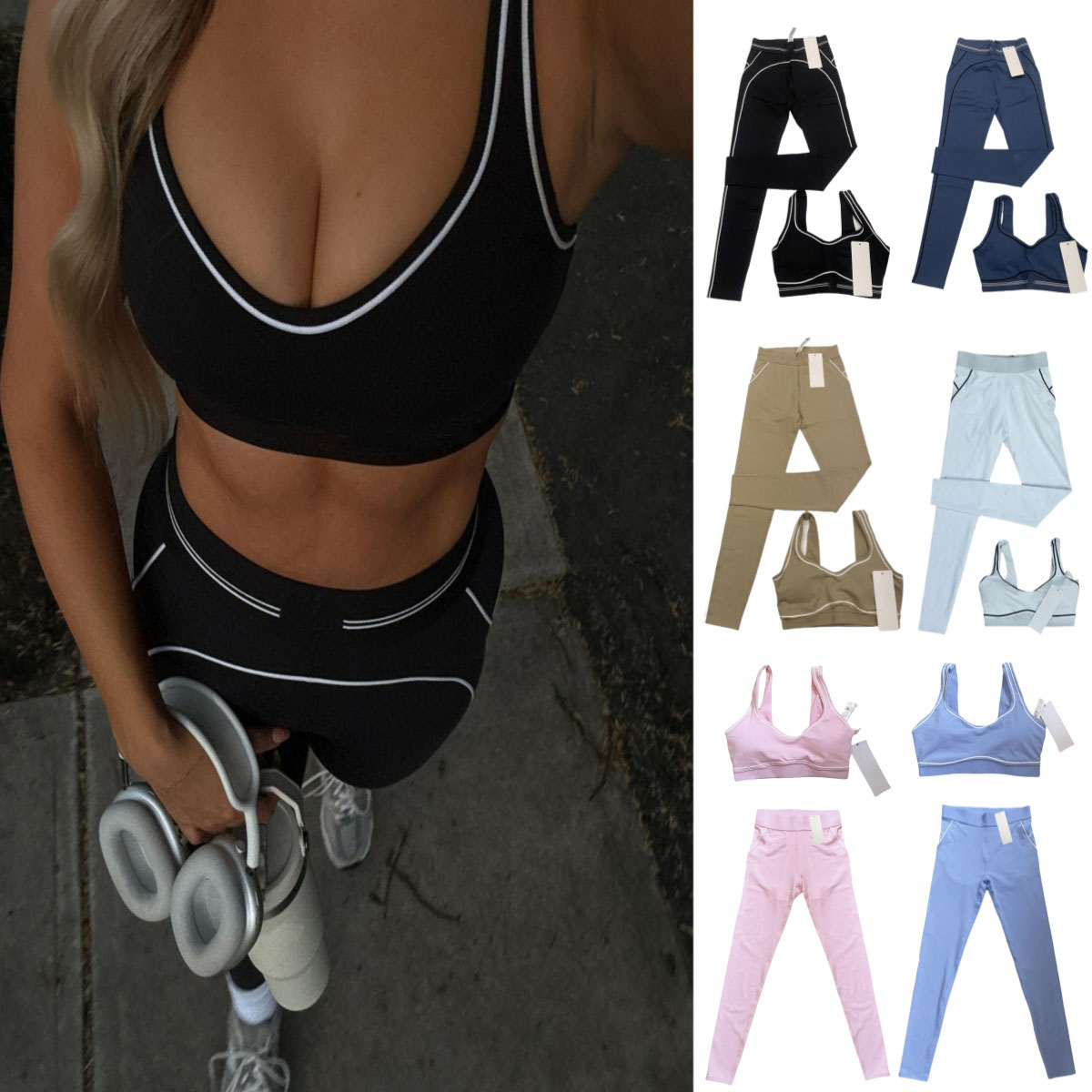 Yoga pants exercise set 2 piece bra+pants set high end minimalist sports shorts women clothing solid color sportswear designer women gym set workout sets pilates set