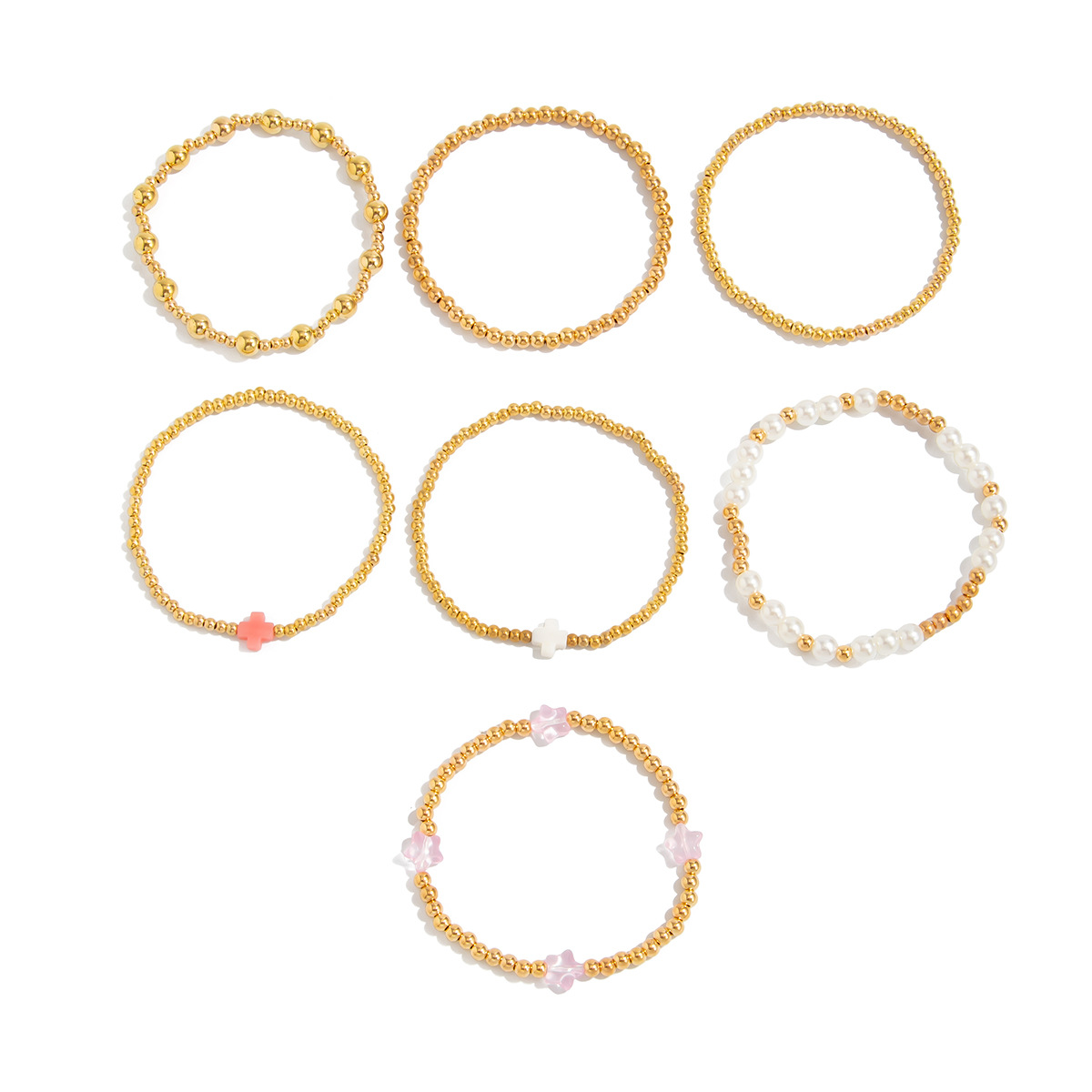 Minimalist Pearl Metal Twist Cross Bracelet Dainty CCB Beaded Chain for Women
