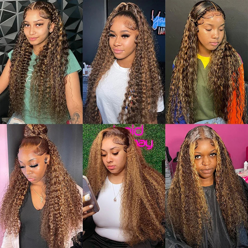 Hot Selling Curly Loose Deep Wave Lace Forehead Wig 4/27 Color Brazilian 13x4 Long Curly Hair j23