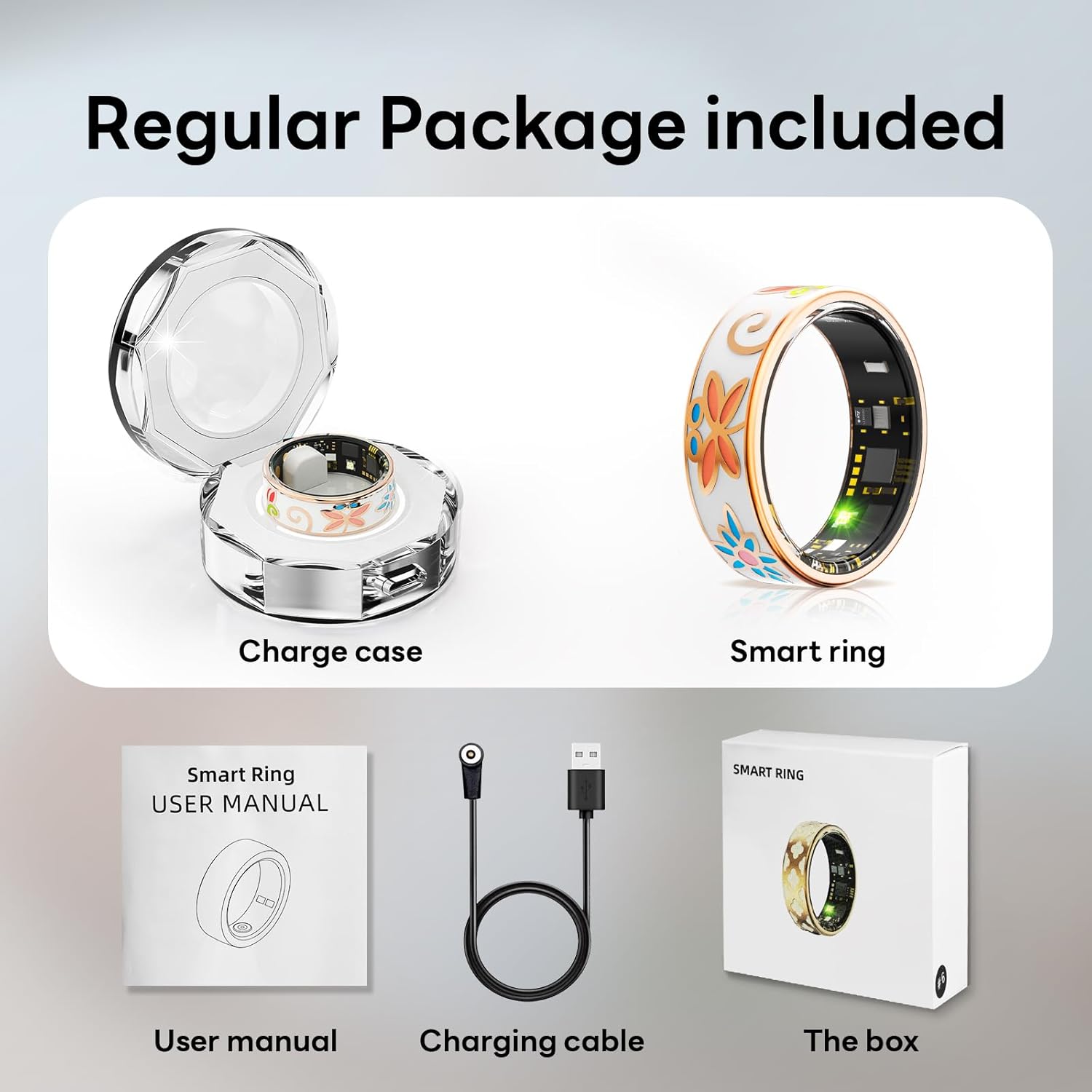 R18 Smart Ring for Women and Men, Fitness Tracker with Heart Rate Monitor, Sleep Tracker, 8 Sport Modes, Step Counter, IP68 Waterproof, Crystal Magnet