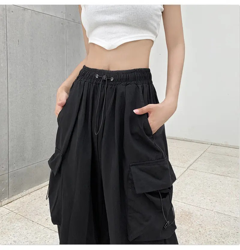 2025 Cargo Pants Women Retro Workwear Casual Baggy Straight Fashion Wide Leg Pockets Joggers Trousers Y2k Streetwear Z260314