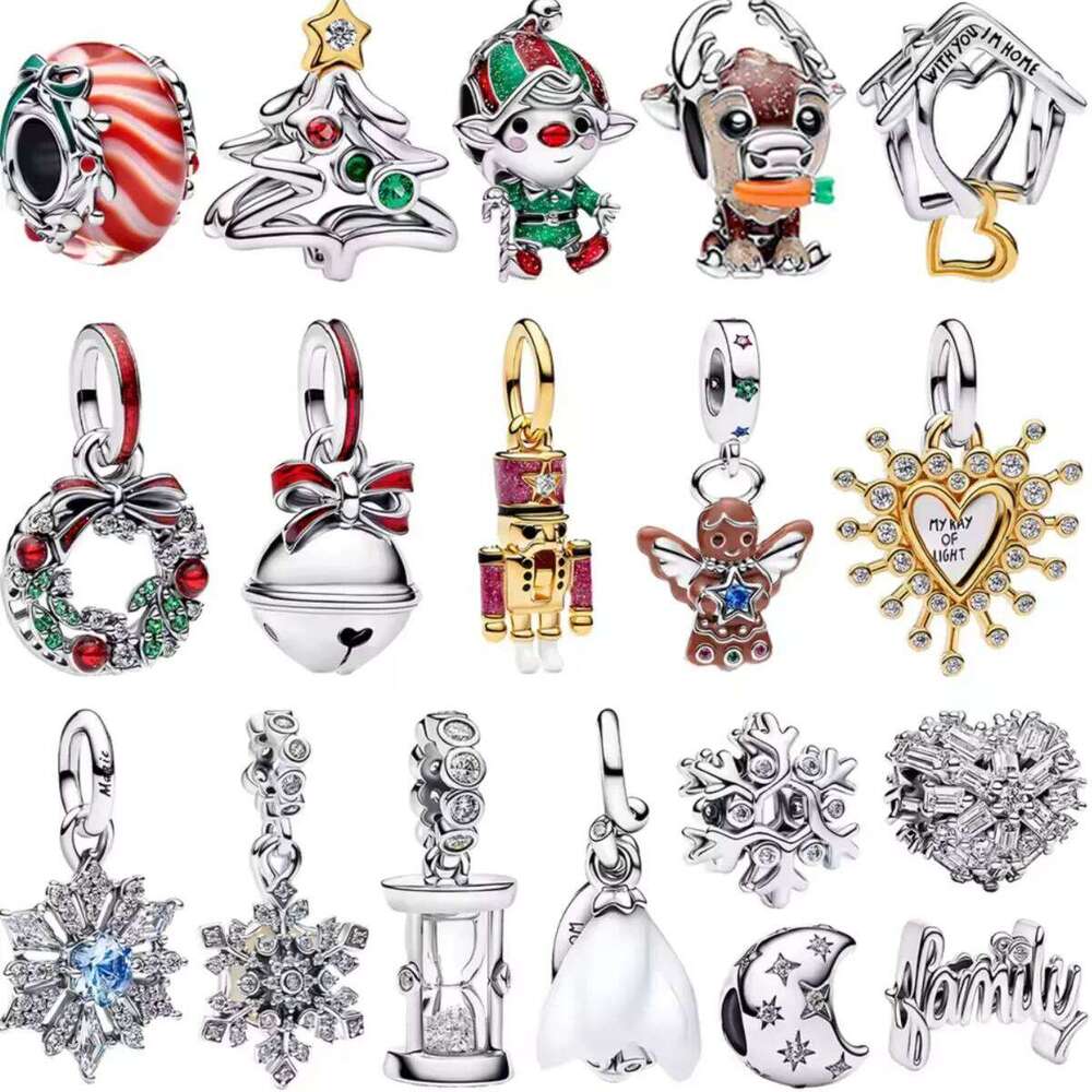 925 Sterling Silver Christmas Series Snowflake Santa Claus Charm Beads Pendants Fit Bracelet Necklace DIY Fine Jewelry Gift