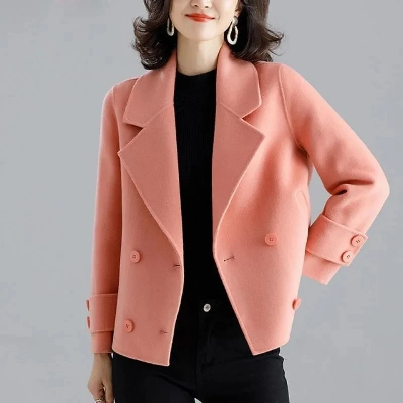 DoubleSided Wool Coat Womens Short HighEnd Casual Tweed Suit Jacket Blend Wool Coat Black Double Breasted Blazer Female 250825