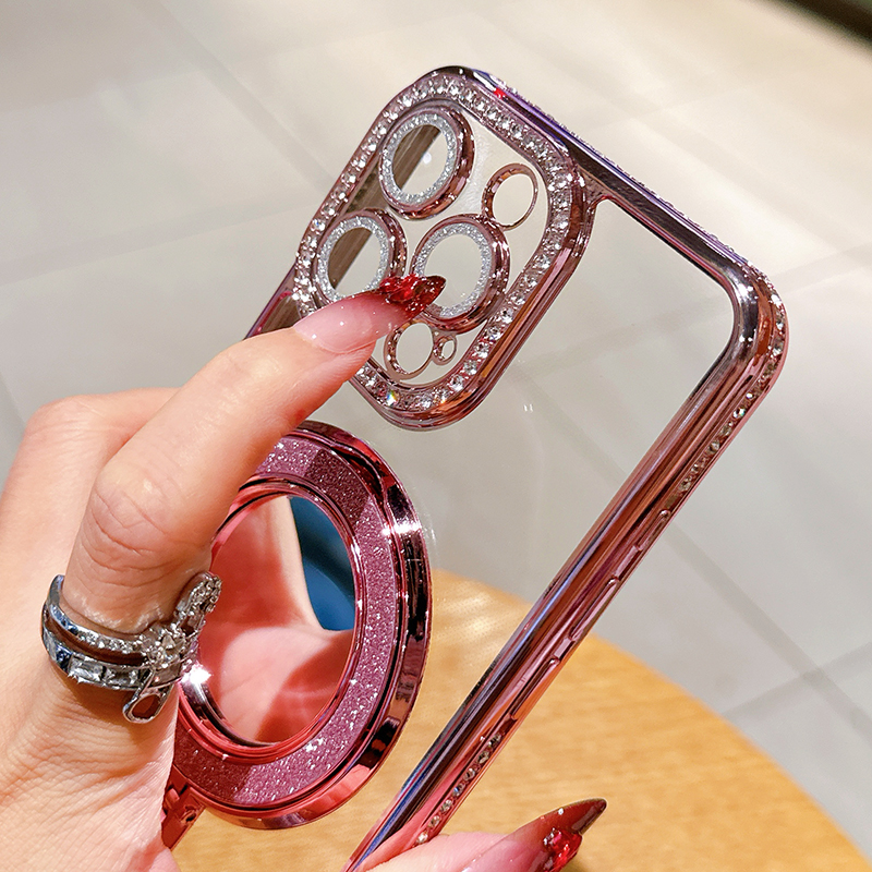 Luxury Diamond Glitter Mirror Magnetic For Magsafe Case With Camera Lens Protector for iPhone 17 16 15 14 13 12 11 Pro Max Samsung S25 Ultra S24 FE S2