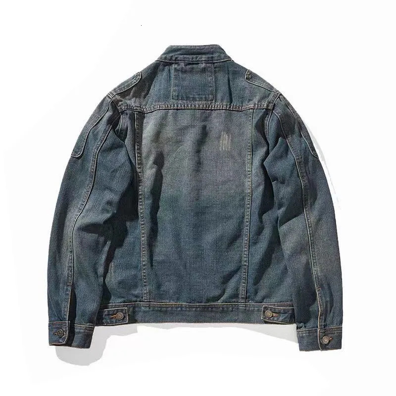 Denim Jacket Mens Vintage Buttons Spring Autumn Oversize Work Jackets Stand Collar Long Sleeves Single-breasted Cow Tops 250825