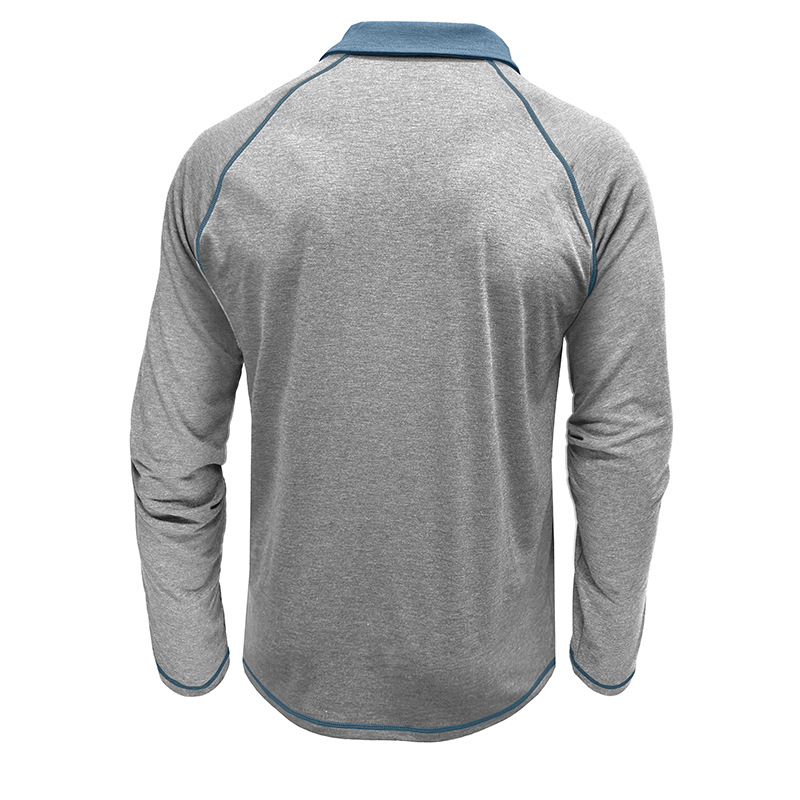 Men's Long - Sleeve Polo Shirt with Raglan Sleeves, Contrast Collar and Button Placket