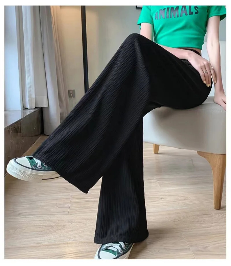 Autumn Women Clothes Elastic Waist Drawstring Straight Sporty Casual Wide Leg Pants Solid AllMatch Basic Trousers Z260314